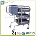 Hospital cleaning trolley double bucket bent leg round tube collecting trolley